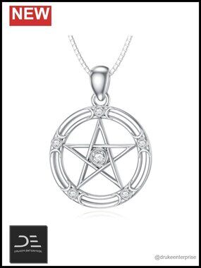 Sterling Silver Pentagram Necklace 18mm Pentacle Pendant 18in Cable Chain